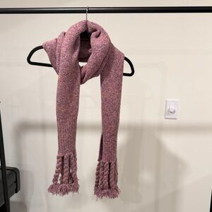 Anthropologie | Braided Fringe Cozy Pink & Purple Knit Scarf
